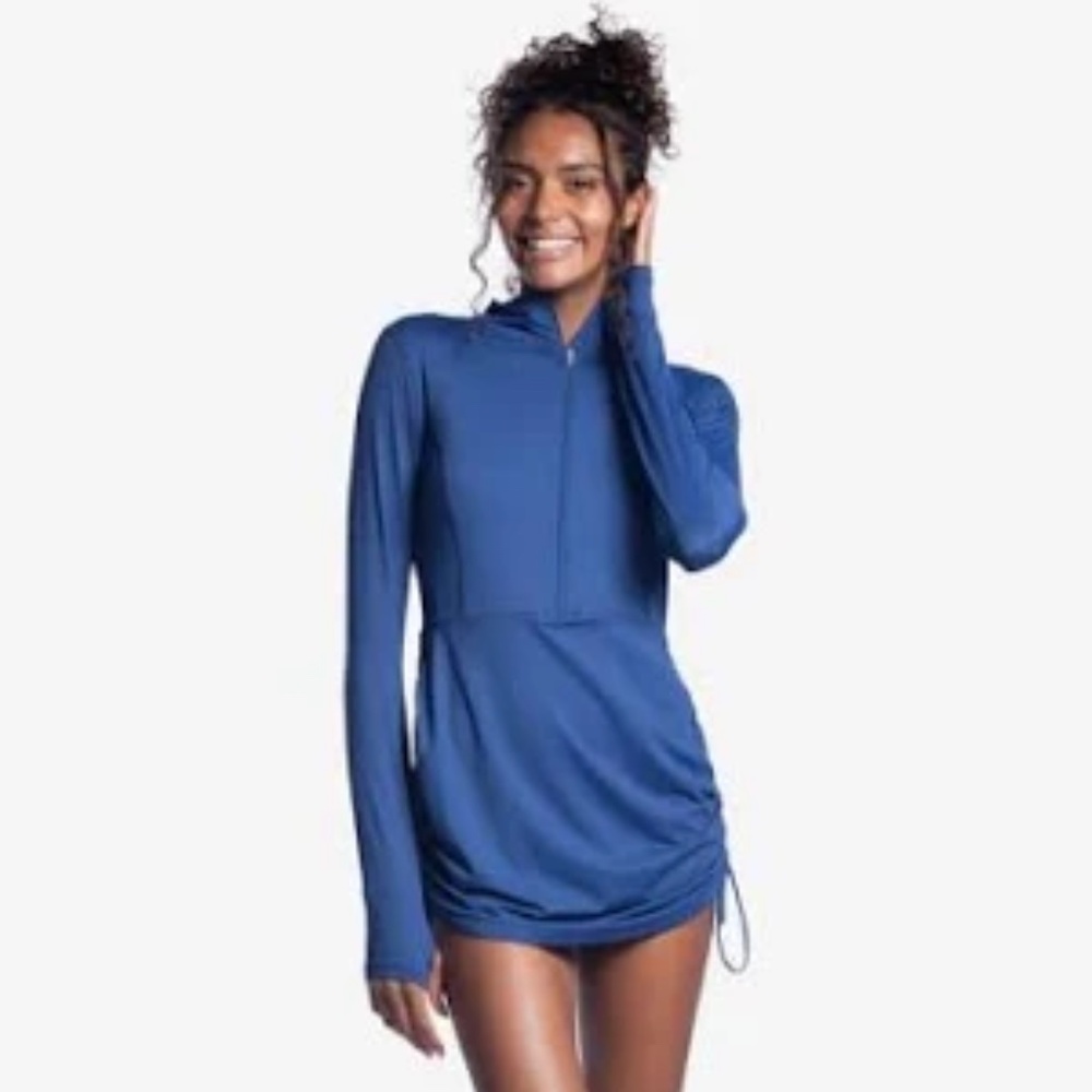 Blue Swim Coverup with Long Sleeves and Sun Protection